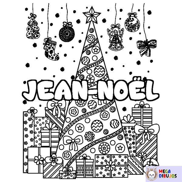 Coloración del nombre JEAN-NO&Euml;L - decorado &aacute;rbol de Navidad y regalos