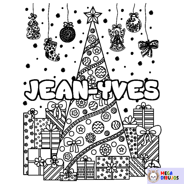 Coloración del nombre JEAN-YVES - decorado &aacute;rbol de Navidad y regalos