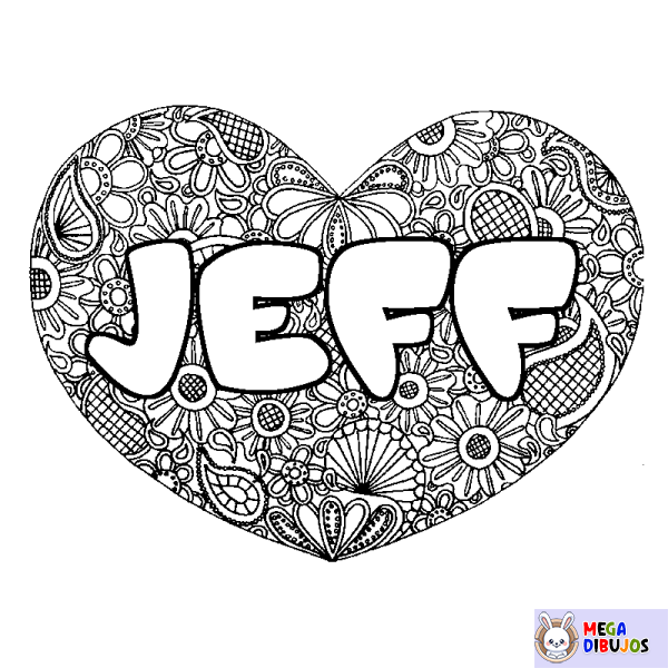 Coloración del nombre JEFF - decorado mandala de coraz&oacute;n