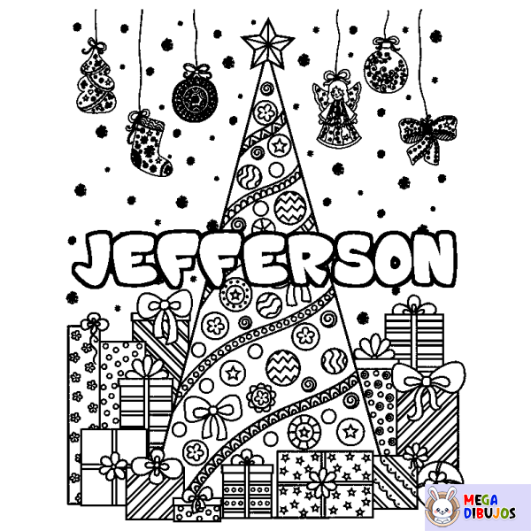 Coloración del nombre JEFFERSON - decorado &aacute;rbol de Navidad y regalos