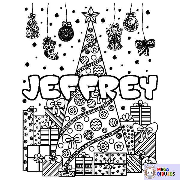 Coloración del nombre JEFFREY - decorado &aacute;rbol de Navidad y regalos