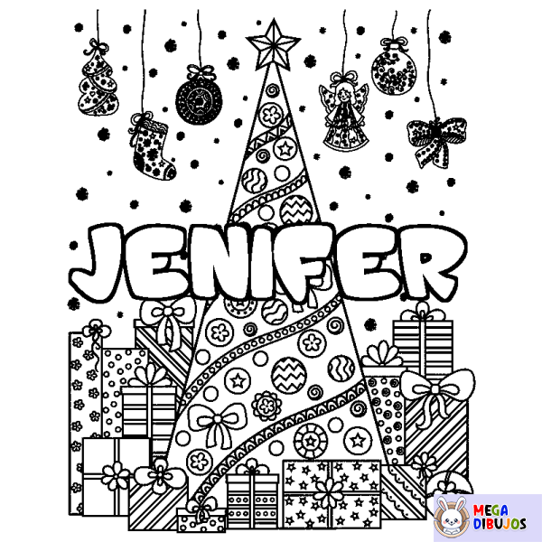 Coloración del nombre JENIFER - decorado &aacute;rbol de Navidad y regalos