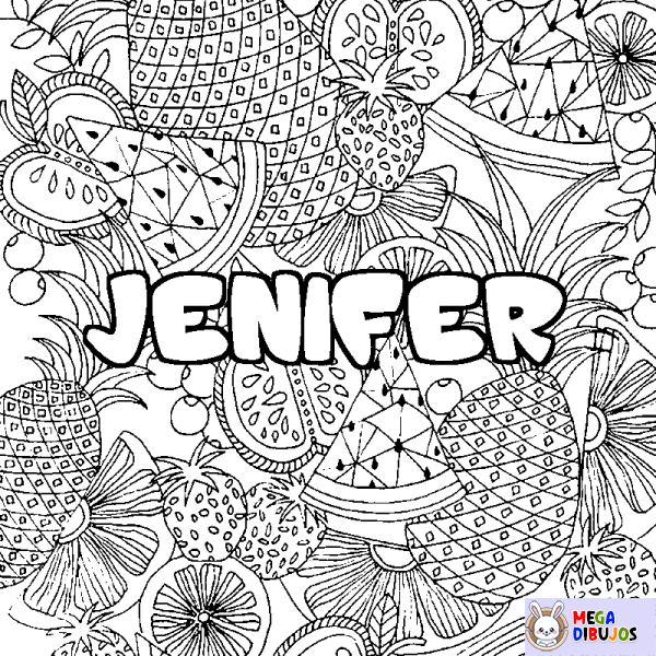 Coloración del nombre JENIFER - decorado mandala de frutas