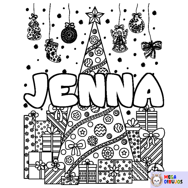 Coloración del nombre JENNA - decorado &aacute;rbol de Navidad y regalos