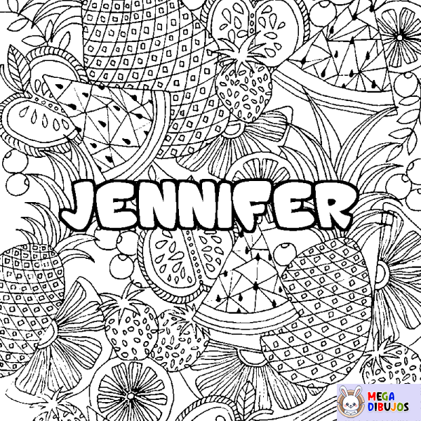 Coloración del nombre JENNIFER - decorado mandala de frutas