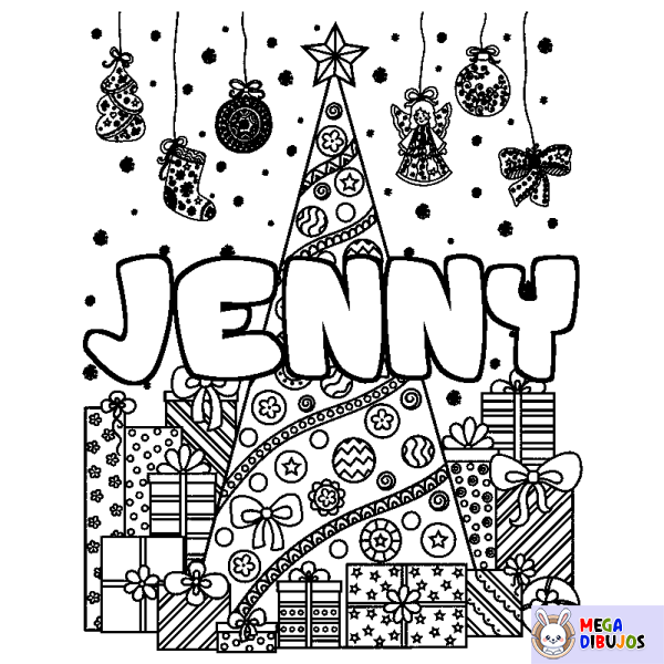 Coloración del nombre JENNY - decorado &aacute;rbol de Navidad y regalos