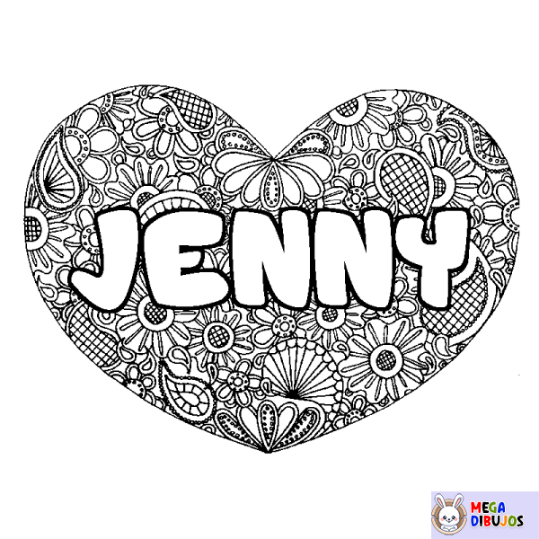 Coloración del nombre JENNY - decorado mandala de coraz&oacute;n