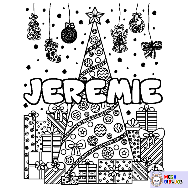 Coloración del nombre JEREMIE - decorado &aacute;rbol de Navidad y regalos