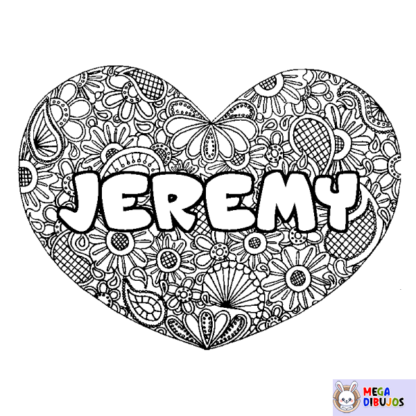 Coloración del nombre JEREMY - decorado mandala de coraz&oacute;n