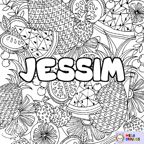 Coloración del nombre JESSIM - decorado mandala de frutas