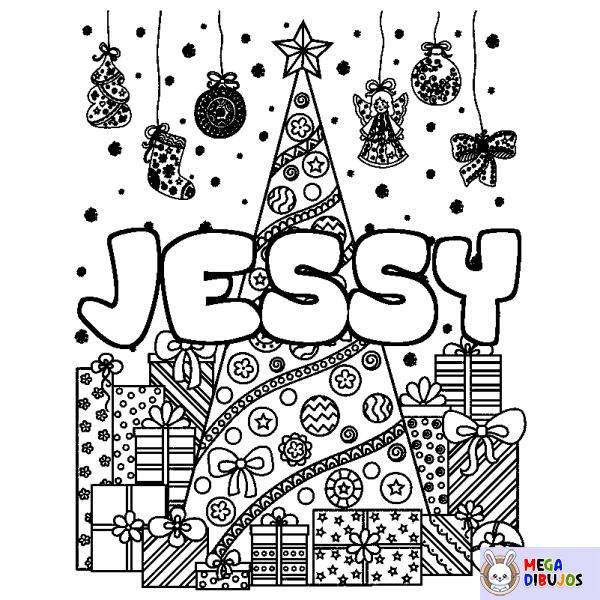 Coloración del nombre JESSY - decorado &aacute;rbol de Navidad y regalos