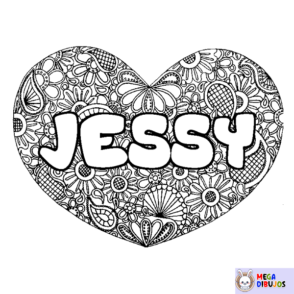 Coloración del nombre JESSY - decorado mandala de coraz&oacute;n