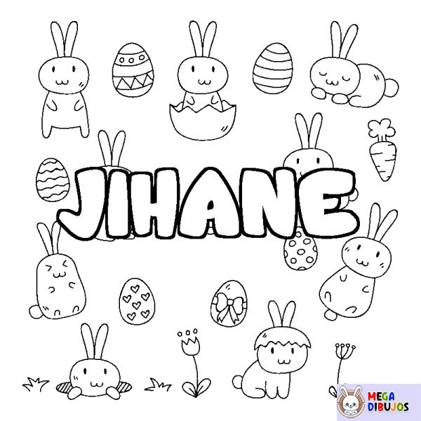 Coloración del nombre JIHANE - decorado Pascua