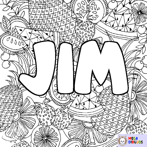 Coloración del nombre JIM - decorado mandala de frutas