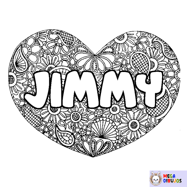 Coloración del nombre JIMMY - decorado mandala de coraz&oacute;n