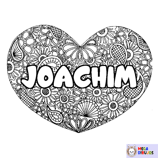 Coloración del nombre JOACHIM - decorado mandala de coraz&oacute;n