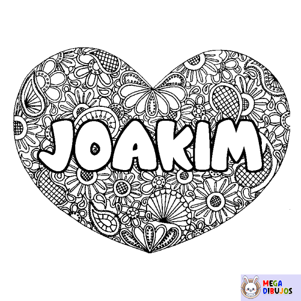 Coloración del nombre JOAKIM - decorado mandala de coraz&oacute;n