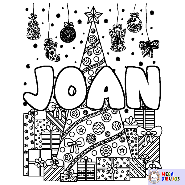 Coloración del nombre JOAN - decorado &aacute;rbol de Navidad y regalos