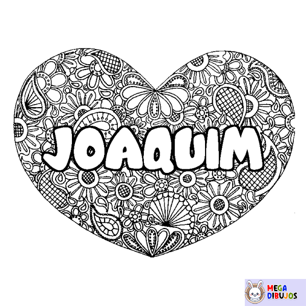 Coloración del nombre JOAQUIM - decorado mandala de coraz&oacute;n