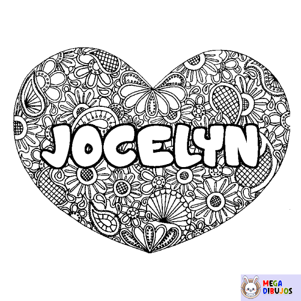 Coloración del nombre JOCELYN - decorado mandala de coraz&oacute;n