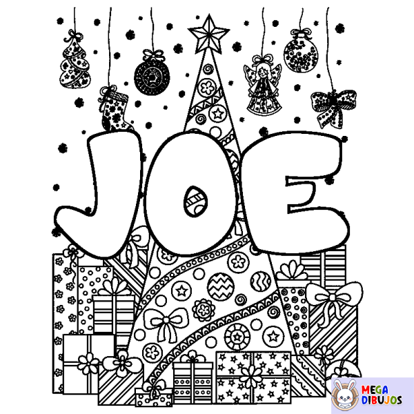 Coloración del nombre JOE - decorado &aacute;rbol de Navidad y regalos