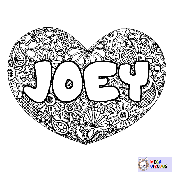 Coloración del nombre JOEY - decorado mandala de coraz&oacute;n