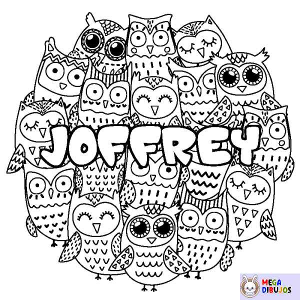 Coloración del nombre JOFFREY - decorado b&uacute;hos