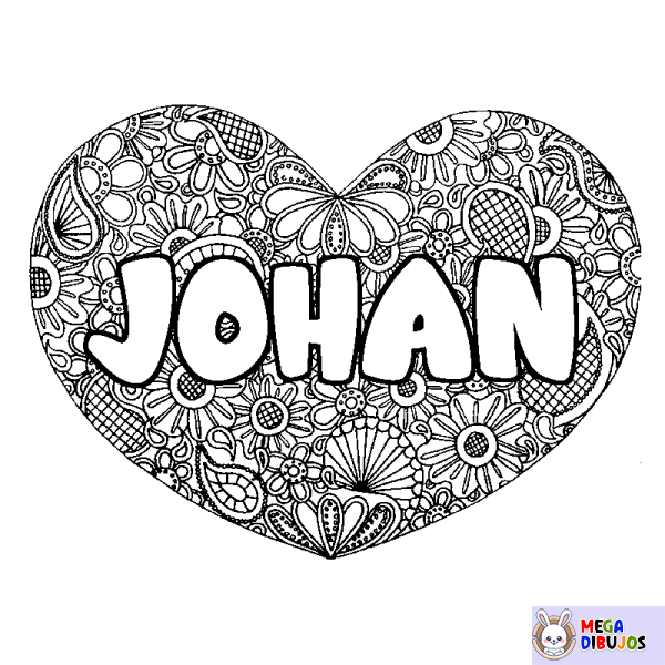 Coloración del nombre JOHAN - decorado mandala de coraz&oacute;n