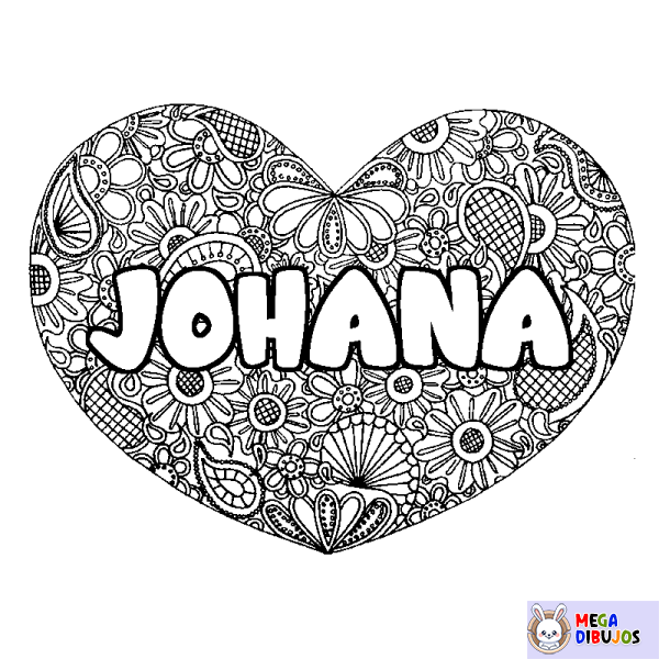 Coloración del nombre JOHANA - decorado mandala de coraz&oacute;n