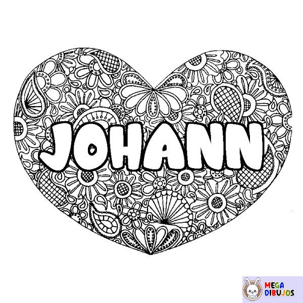 Coloración del nombre JOHANN - decorado mandala de coraz&oacute;n