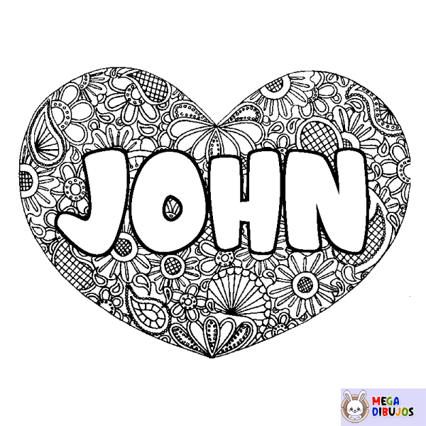 Coloración del nombre JOHN - decorado mandala de coraz&oacute;n