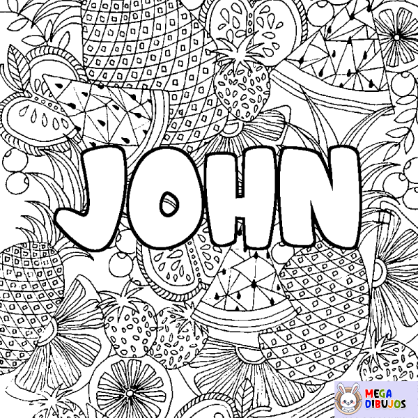 Coloración del nombre JOHN - decorado mandala de frutas