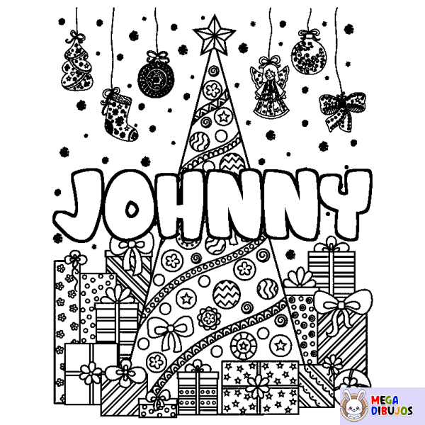 Coloración del nombre JOHNNY - decorado &aacute;rbol de Navidad y regalos