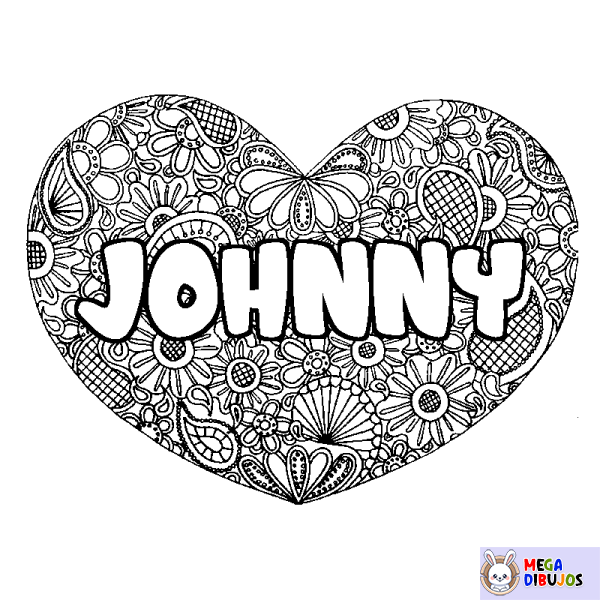 Coloración del nombre JOHNNY - decorado mandala de coraz&oacute;n