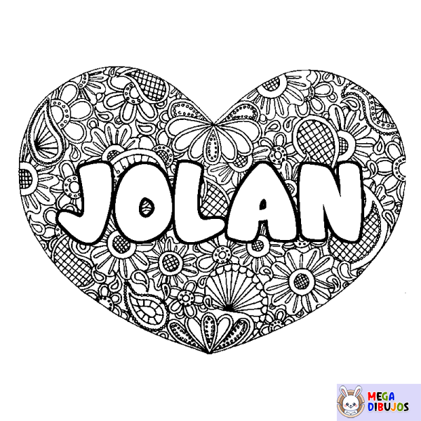 Coloración del nombre JOLAN - decorado mandala de coraz&oacute;n