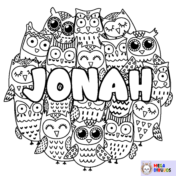 Coloración del nombre JONAH - decorado b&uacute;hos