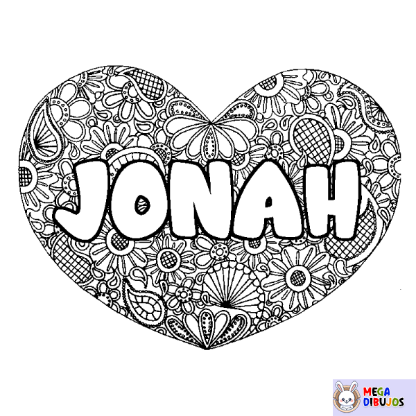 Coloración del nombre JONAH - decorado mandala de coraz&oacute;n