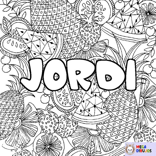 Coloración del nombre JORDI - decorado mandala de frutas