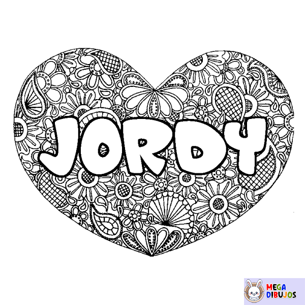 Coloración del nombre JORDY - decorado mandala de coraz&oacute;n