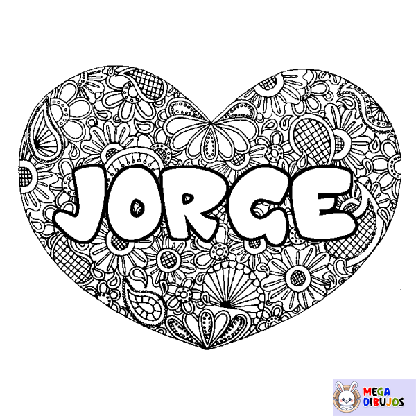 Coloración del nombre JORGE - decorado mandala de coraz&oacute;n