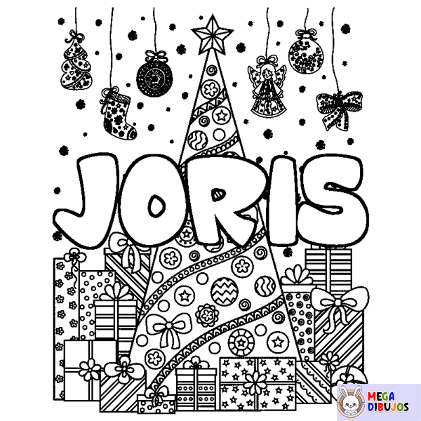 Coloración del nombre JORIS - decorado &aacute;rbol de Navidad y regalos