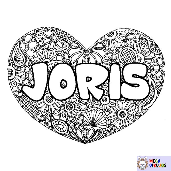 Coloración del nombre JORIS - decorado mandala de coraz&oacute;n