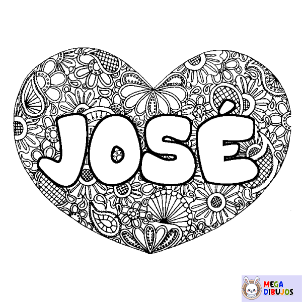 Coloración del nombre JOS&Eacute; - decorado mandala de coraz&oacute;n