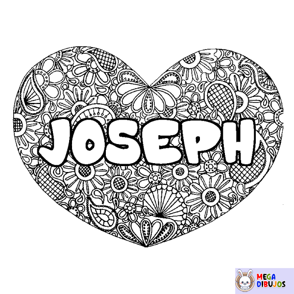 Coloración del nombre JOSEPH - decorado mandala de coraz&oacute;n