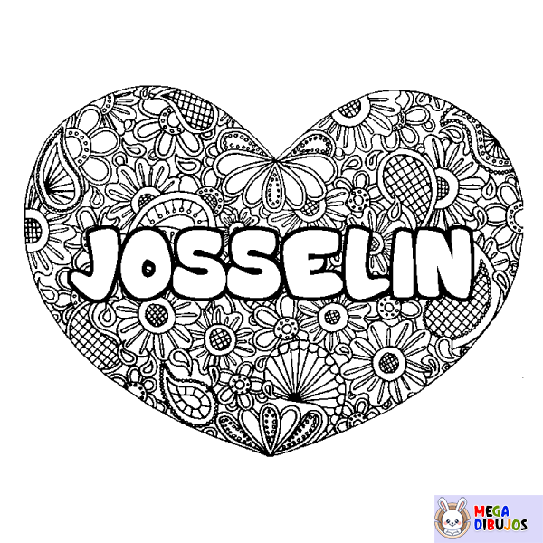 Coloración del nombre JOSSELIN - decorado mandala de coraz&oacute;n