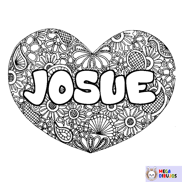 Coloración del nombre JOSUE - decorado mandala de coraz&oacute;n