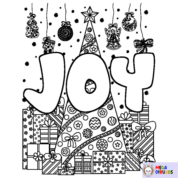 Coloración del nombre JOY - decorado &aacute;rbol de Navidad y regalos