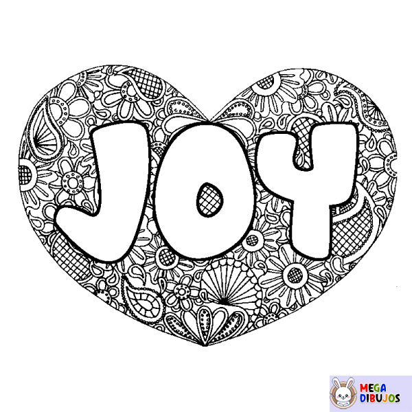 Coloración del nombre JOY - decorado mandala de coraz&oacute;n