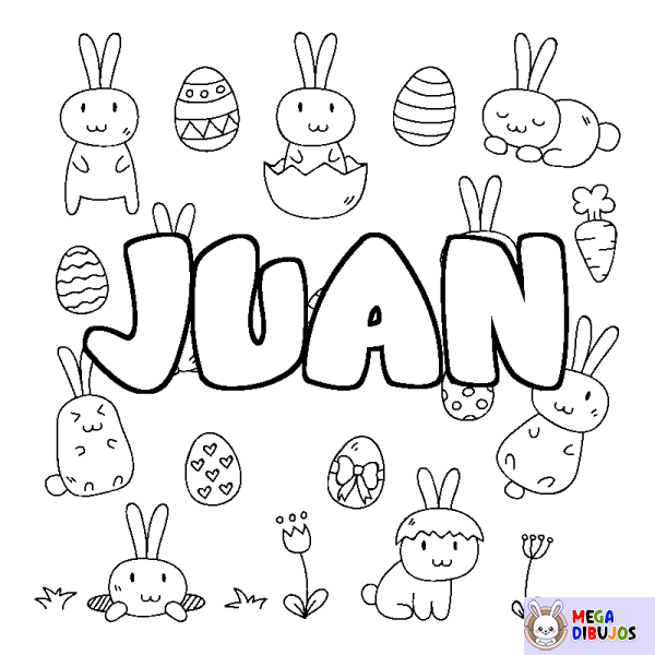 Coloración del nombre JUAN - decorado Pascua