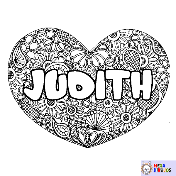 Coloración del nombre JUDITH - decorado mandala de coraz&oacute;n